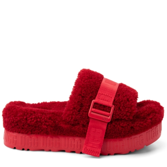 Womens UGG® Fluffita Slide Sandal Ribbon Red - Picture 6 of 7